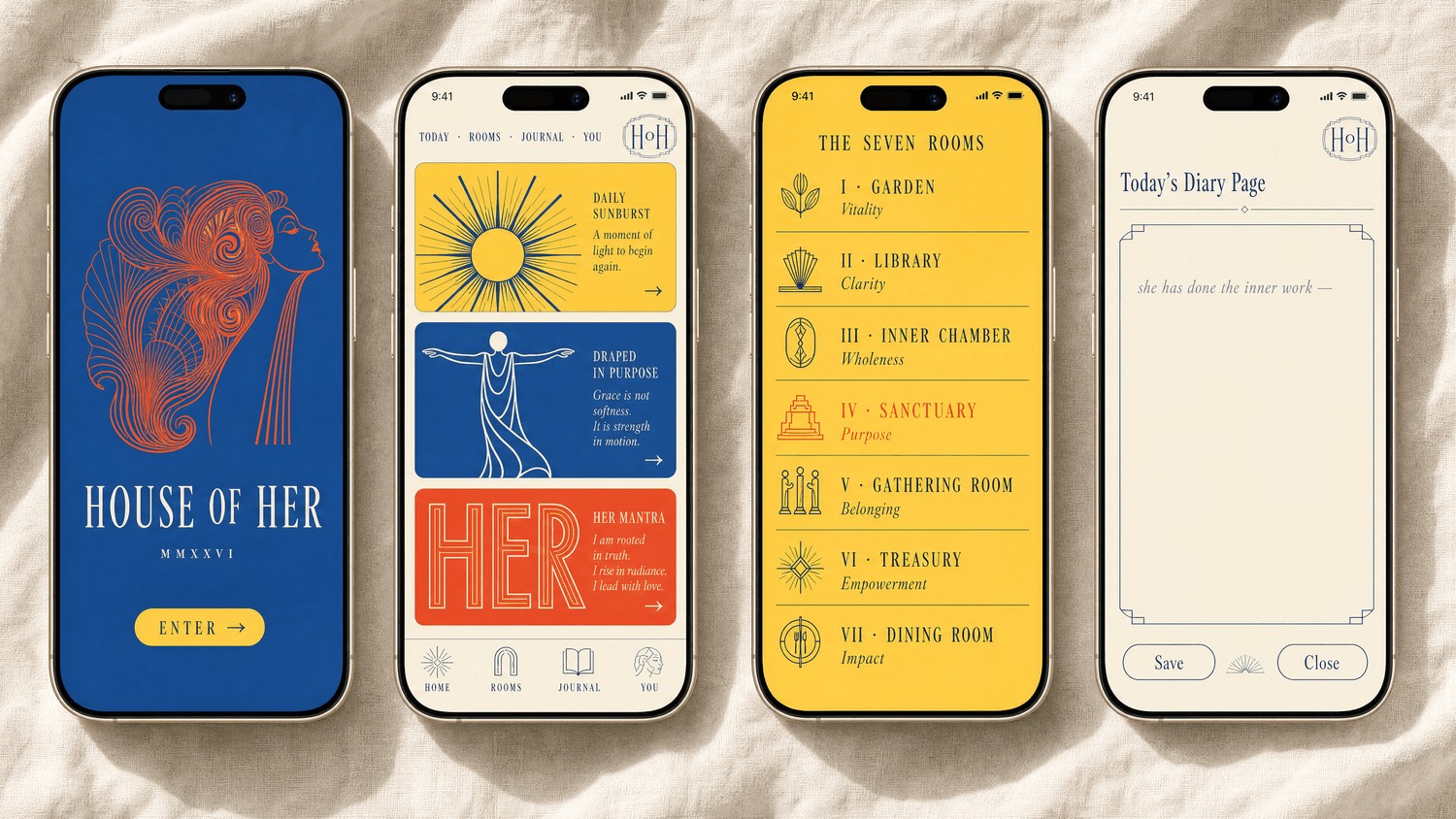 House of Her brand identity on mobile screens