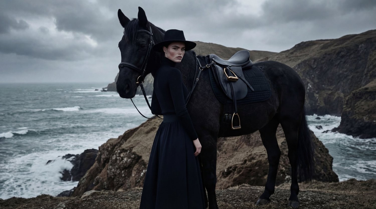 Irish Rose campaign concept with a horse on a rugged coast
